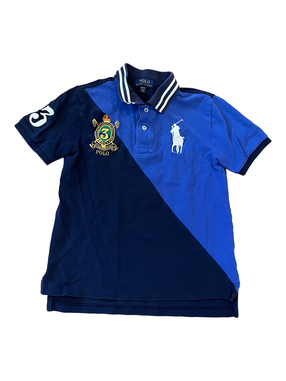 Polo Ralph Lauren Shirt Youth M Big Pony Embroidery White Striped Preppy